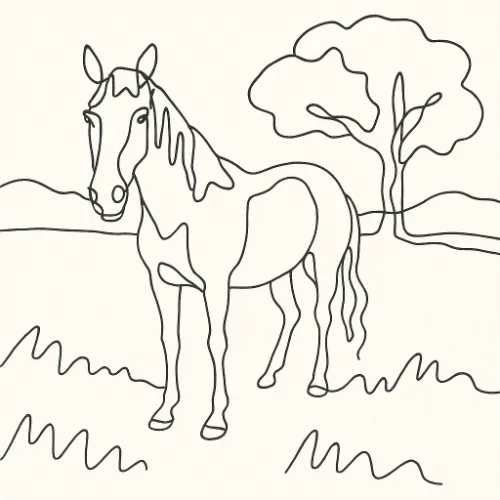 Single-line blind contour sketch with distorted proportions