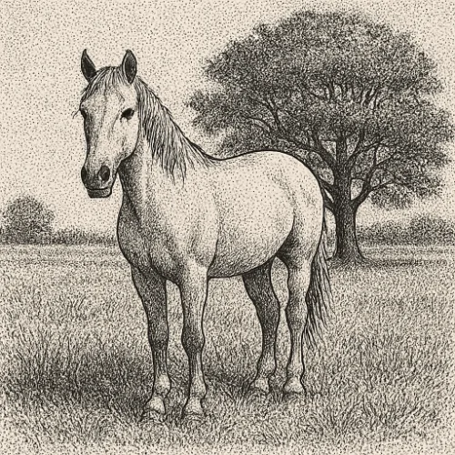 Stippling with dots creating gradual tonal shifts
