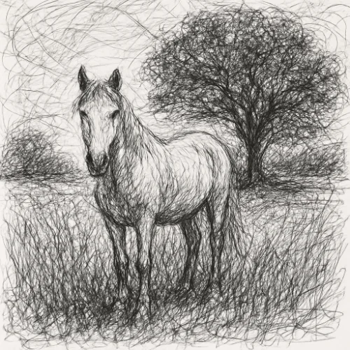 Chaotic scribbles used to form shapes and shading